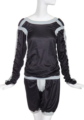 Lot 357 - A Westwood/McLaren black nylon two-piece ensemble, 'Hypnos' collection, Spring-Summer 1984