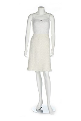 Lot 300 - A Chanel white tweed dress, 2005, labelled and...