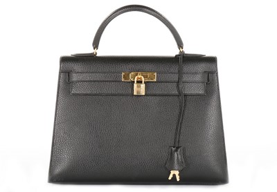 Lot 9 - An Hermès black Fjord leather Kelly bag, 1995,...