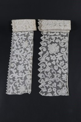 Lot 408 - Three flounces of Milanese bobbin lace, early...